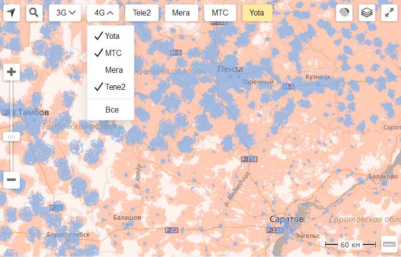 Карта покрытия yota — зона мобильной связи и интернета 3g | 4g