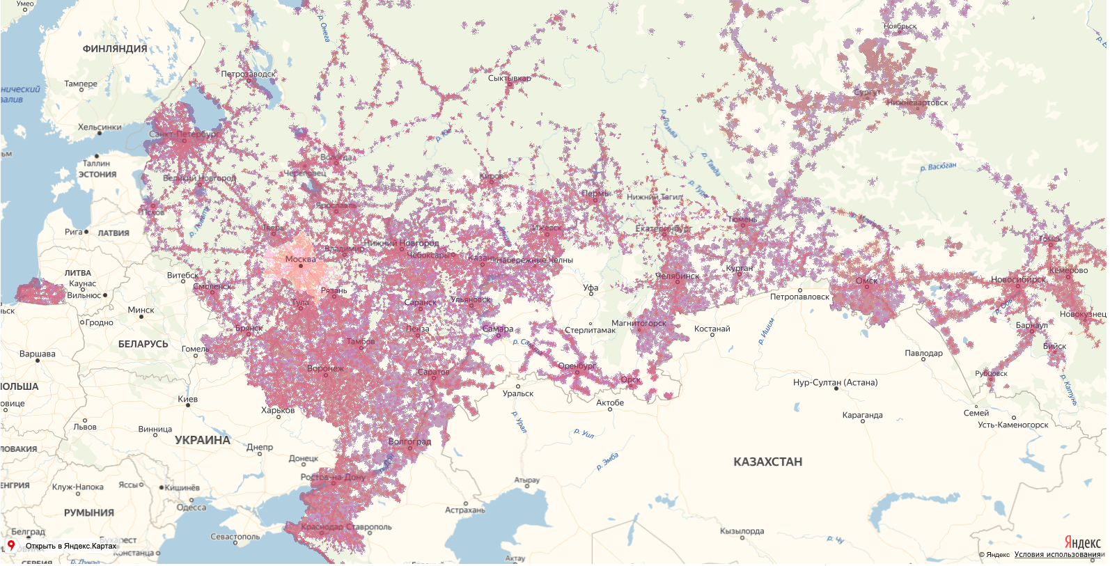 Теле2 - зона покрытия сигналов 2g, 3g, 4g, lte на карте россии