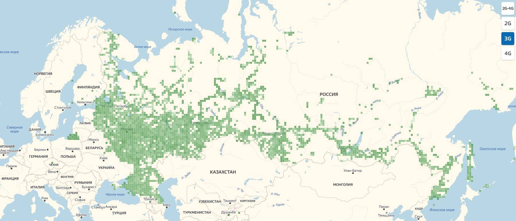 Зона покрытия йота по россии на карте