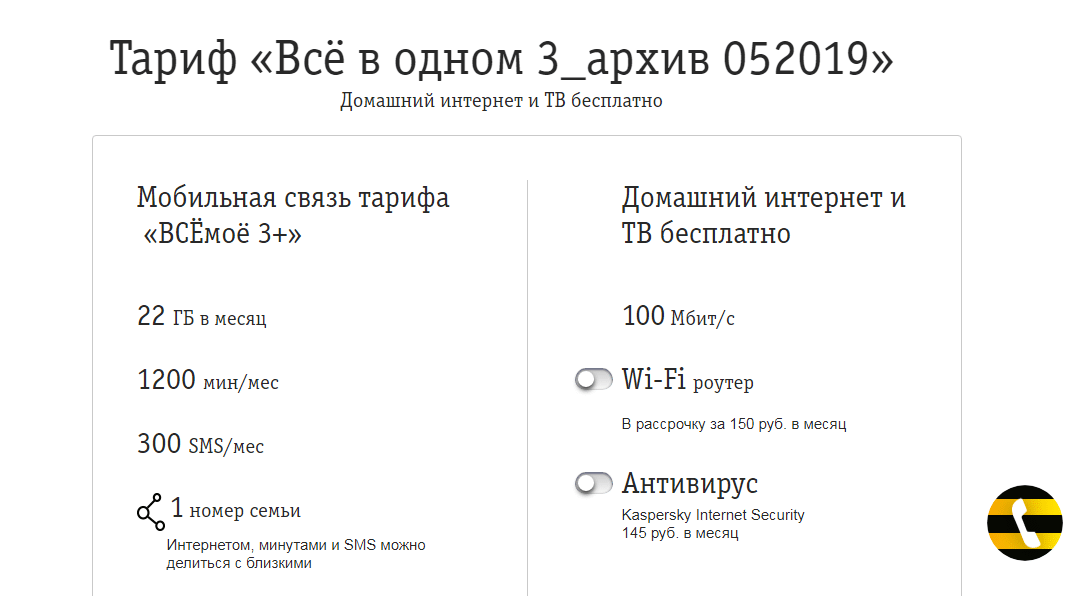 Тариф билайн - все в одном за 1201 рубль.